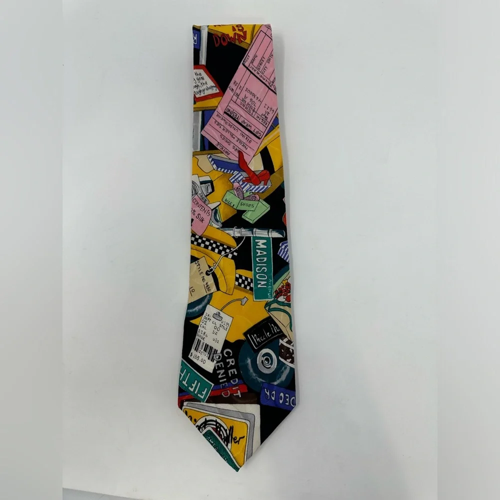 Vintage 1991 Nicole Miller Men‎ Silk Neck Tie Shop Til You Drop Necktie 55x3.5